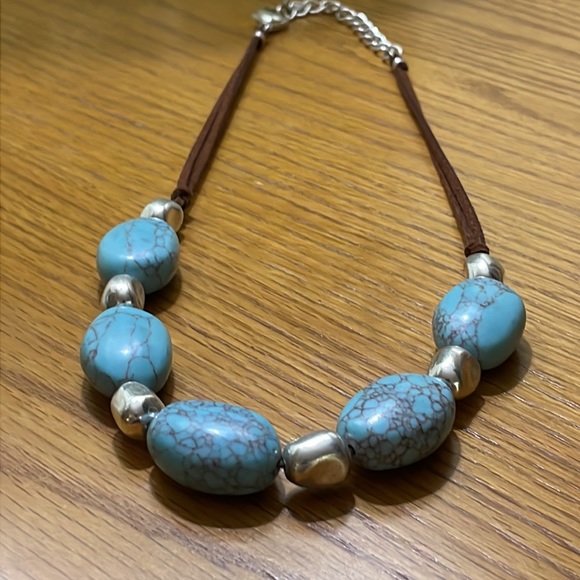 Robert Lee Morris Silver and Turquoise Leather necklace - Picture 3 of 5
